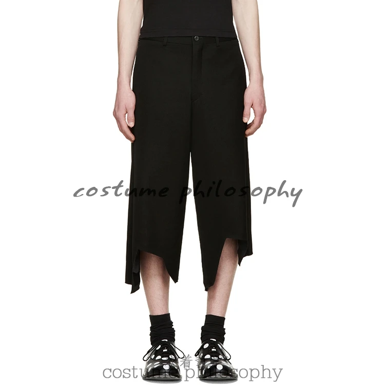 27-46 New Men Women's Clothing Ankle Length Trousers Irregular Unique Patchwork Wide Leg Pants Catwalk Plus Size Singer Costumes