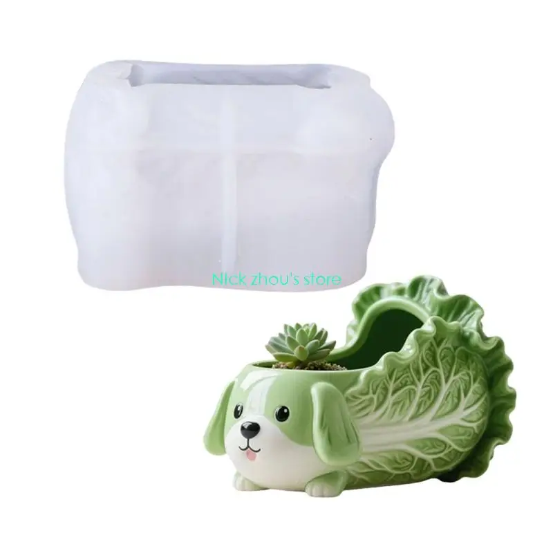 

E15E High Temperature Resistant Silicone Mould for Succulent Planter Cabbage Dog Flower Pots Mold Office Desk Ornament Mold