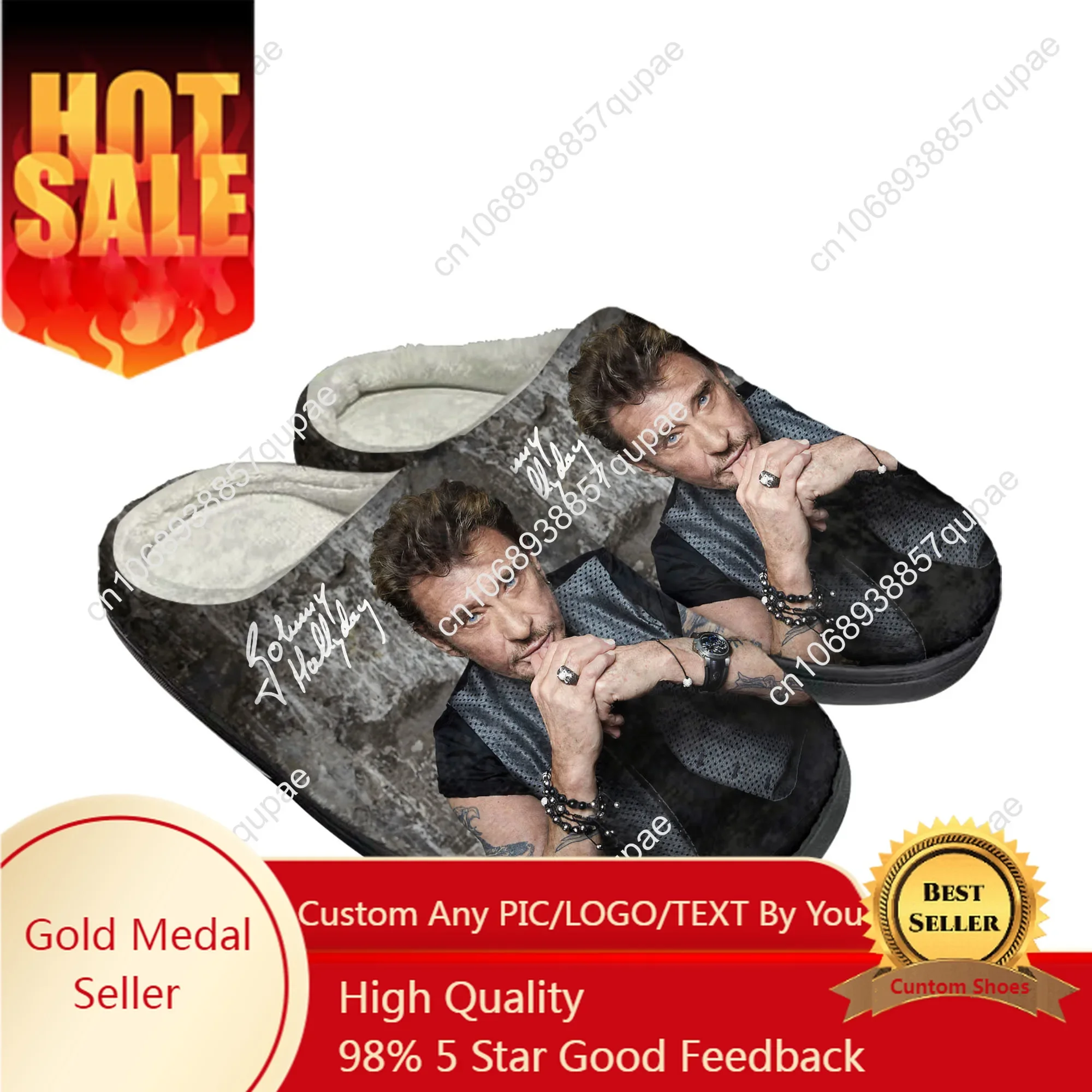 Johnny Hallyday sandal kustom Pria Wanita, rumah penyanyi sandal katun cetak 3D kasual sepatu hangat sandal termal