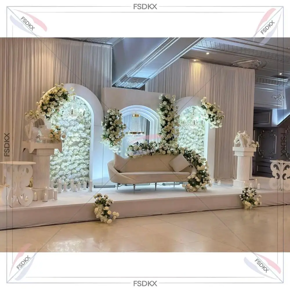 

New Design White 3D Background Wedding Stage Decoration Modern Design Acrylic Ripple Arch Backdrop