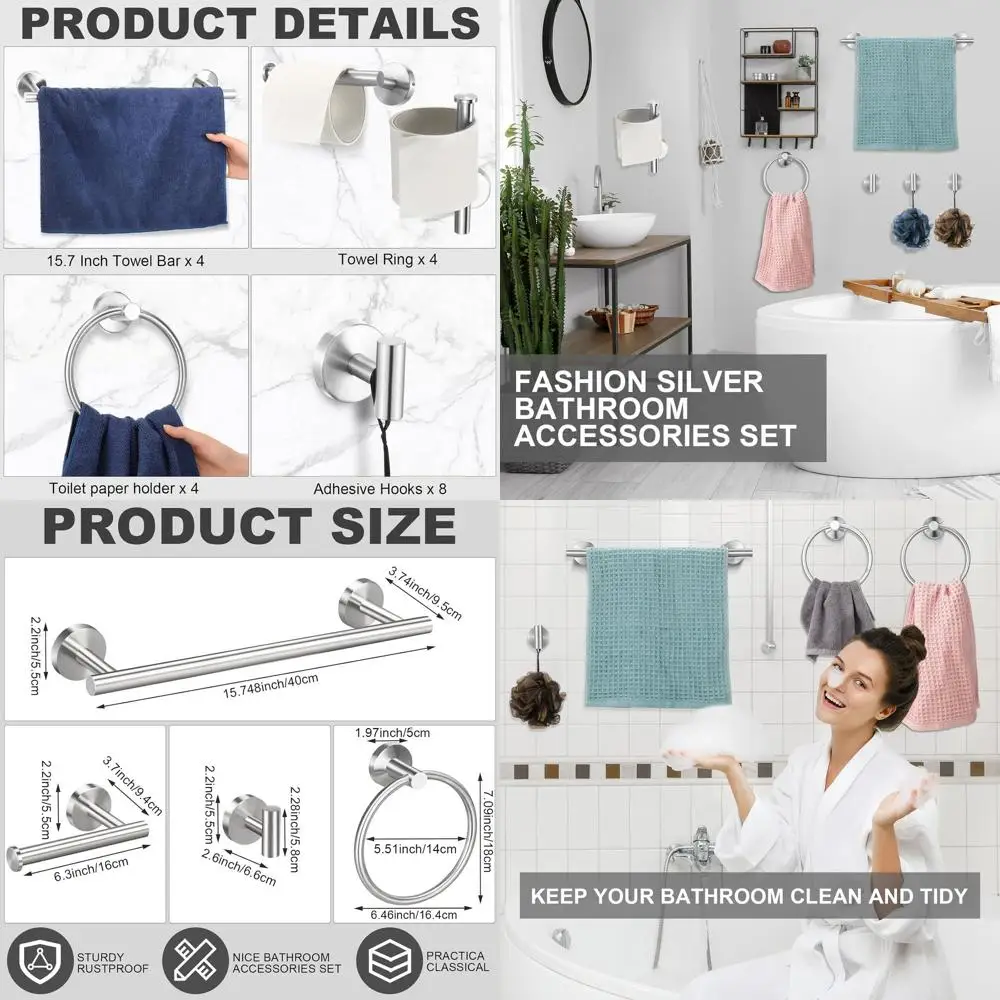 

Набор фурнитуры для ванной комнаты из нержавеющей стали с вешалкой для полотенец, крючком, кольцом и держателем для туалетной бумаги из матового никеля