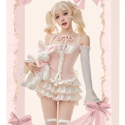 Autumn New Kawaii 3 Piece Skirt Suit Women Long Sleeve Top Y2k Lolita Mini Skirt Female Korean Fashion Bow Elegant Sweet Set