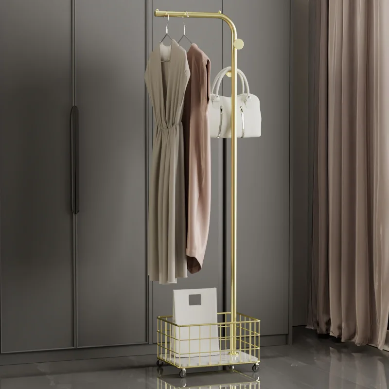 

#Clothes Hanger Bedroom Floor-Standing Stone-Resin Top Shelf Wheels Mobile Storage Rack Metal Space-Saving Coat Rack Zk-39kg
