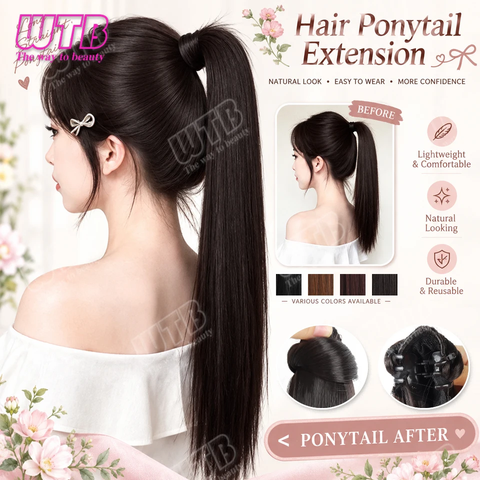 WTB Ponytail Synthetic Wig Small Clip Style Straight Ponytail Wig with Bound Edges Suitable for Women's Daily Wear and Holiday