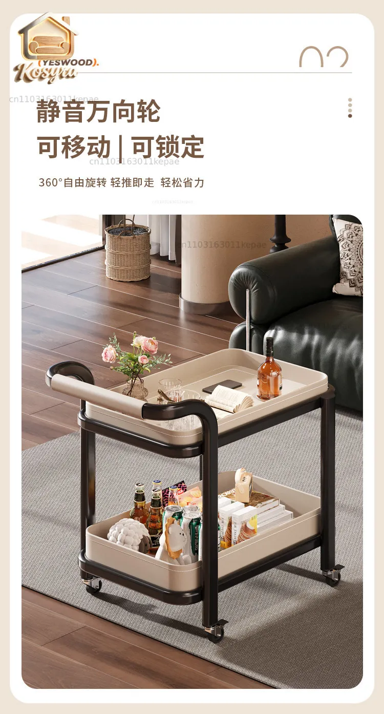 Living room sofa mobile side few trolleys coffee table saddle leather creative light luxury high sense modern simple with wheels