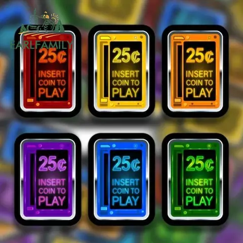 EARLFAMILY 13cm 아케이드 25 센트 자동차 스티커를 재생하려면 동전을 삽입하십시오 자동차 액세서리 재미있는 데칼 폐색 스크래치 비닐 그래픽