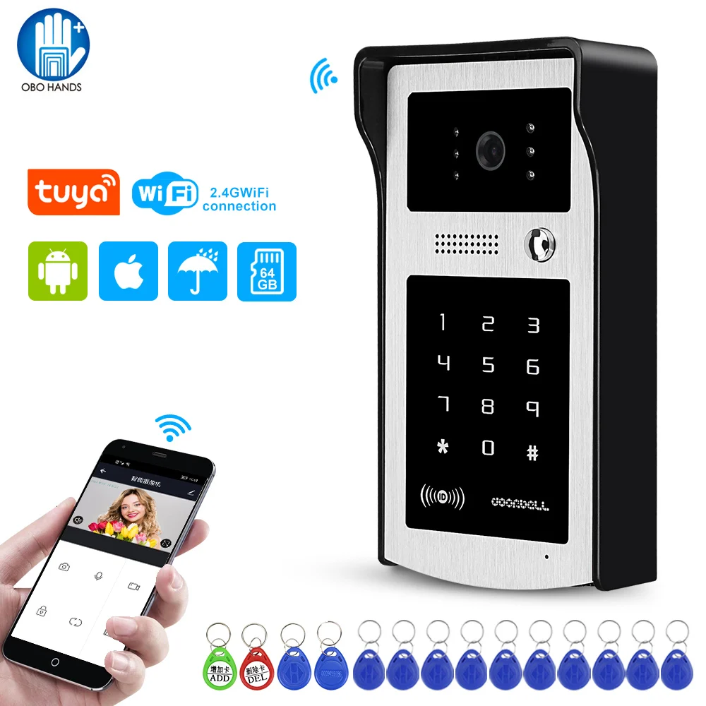 

Tuya Smart Video Doorbell Camera 1080P WiFi Video Intercom Door Bell With RFID Code Keypad Access Phone APP Unlock Waterproof