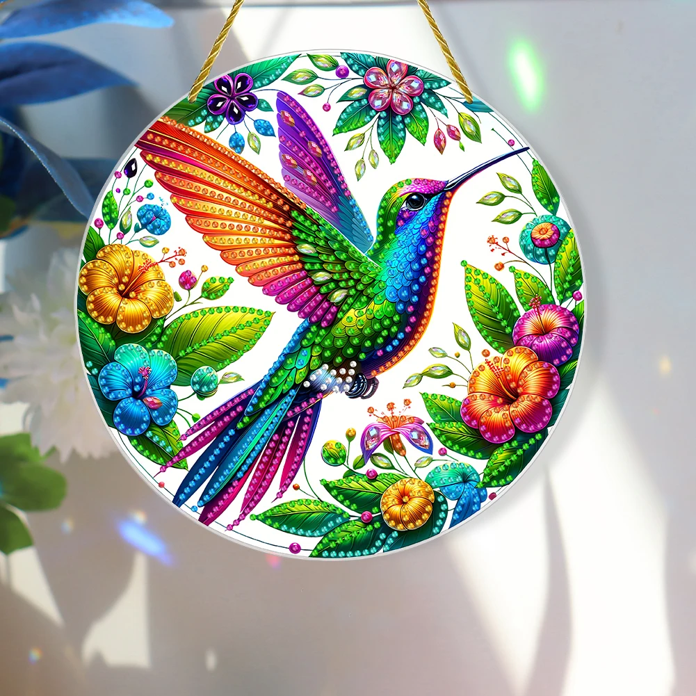 

Hummingbird Theme 2D Flat DIY Special Shape Hanging Diamond Art Kits Rhinestone Diamond Art Window Pendants Wall Door Decoration