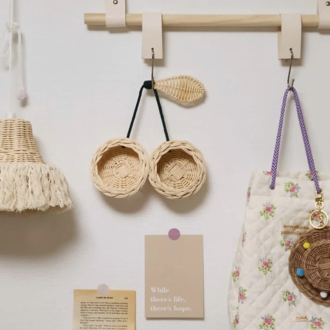 

Creative Rattan Cherry Pendant Children's Room Decoration Wall Hanging Decor Handwoven Photoshoot Prop Birthday Party Use