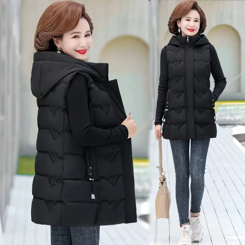 Autumn Winter Super Large Medium And Elderly Down Cotton Vest Women Sleeveless Jacket Hooded Waistcoat Female Outerwear 7XL 8XL