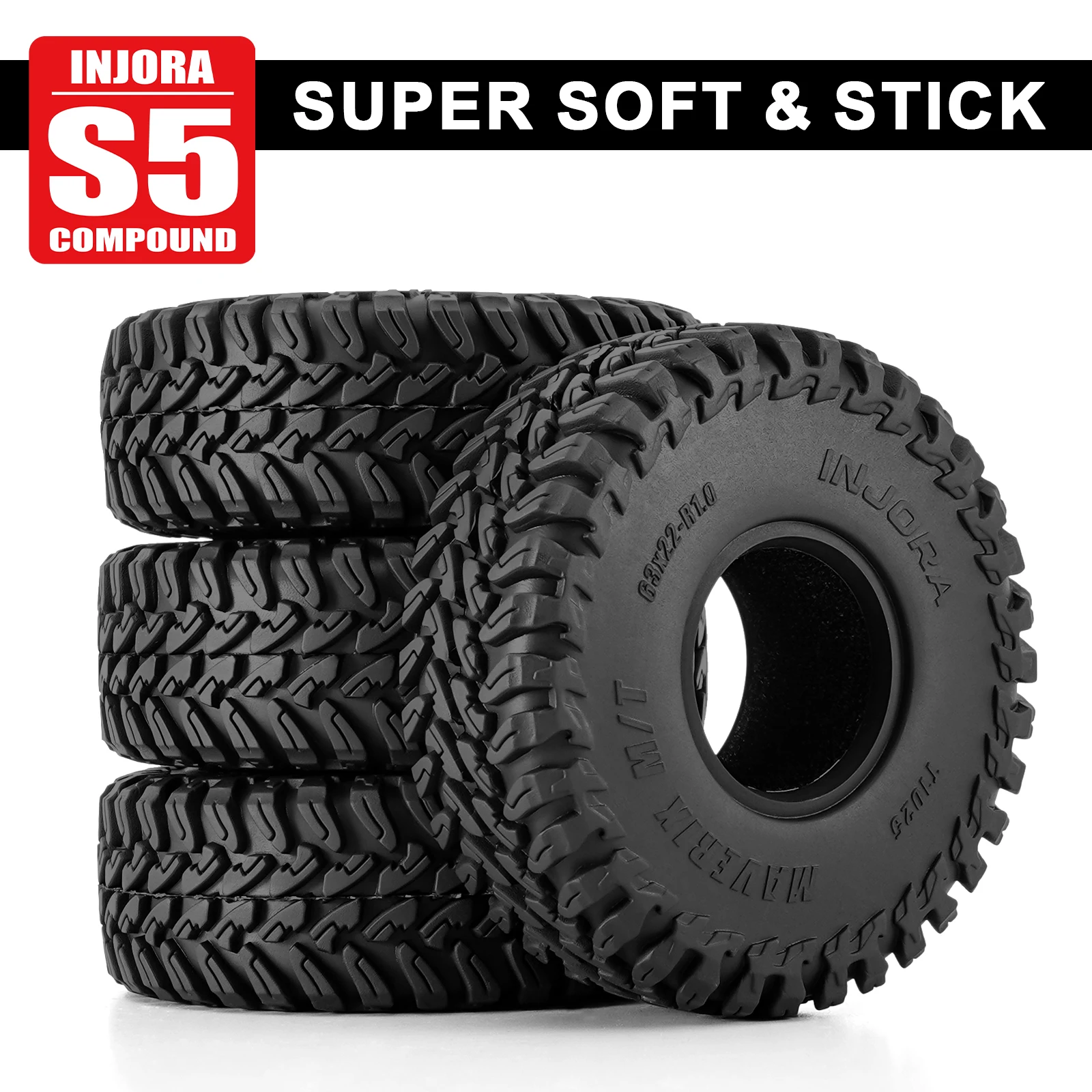 إطارات INJORA 63*22 مم 1.0 بوصة MAVERIX M/T لزواحف RC 1/18 1/24 (T1025)