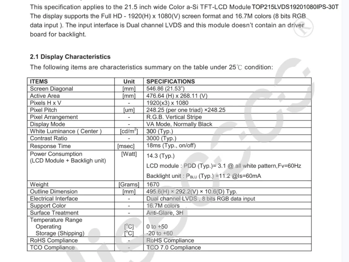 21.5 Polegada 1920x1080 TFT LCD Módulo Publicidade IPS Display Wisecoco Monitor Industrial Laptop Desktop Tela Secundária LVDS