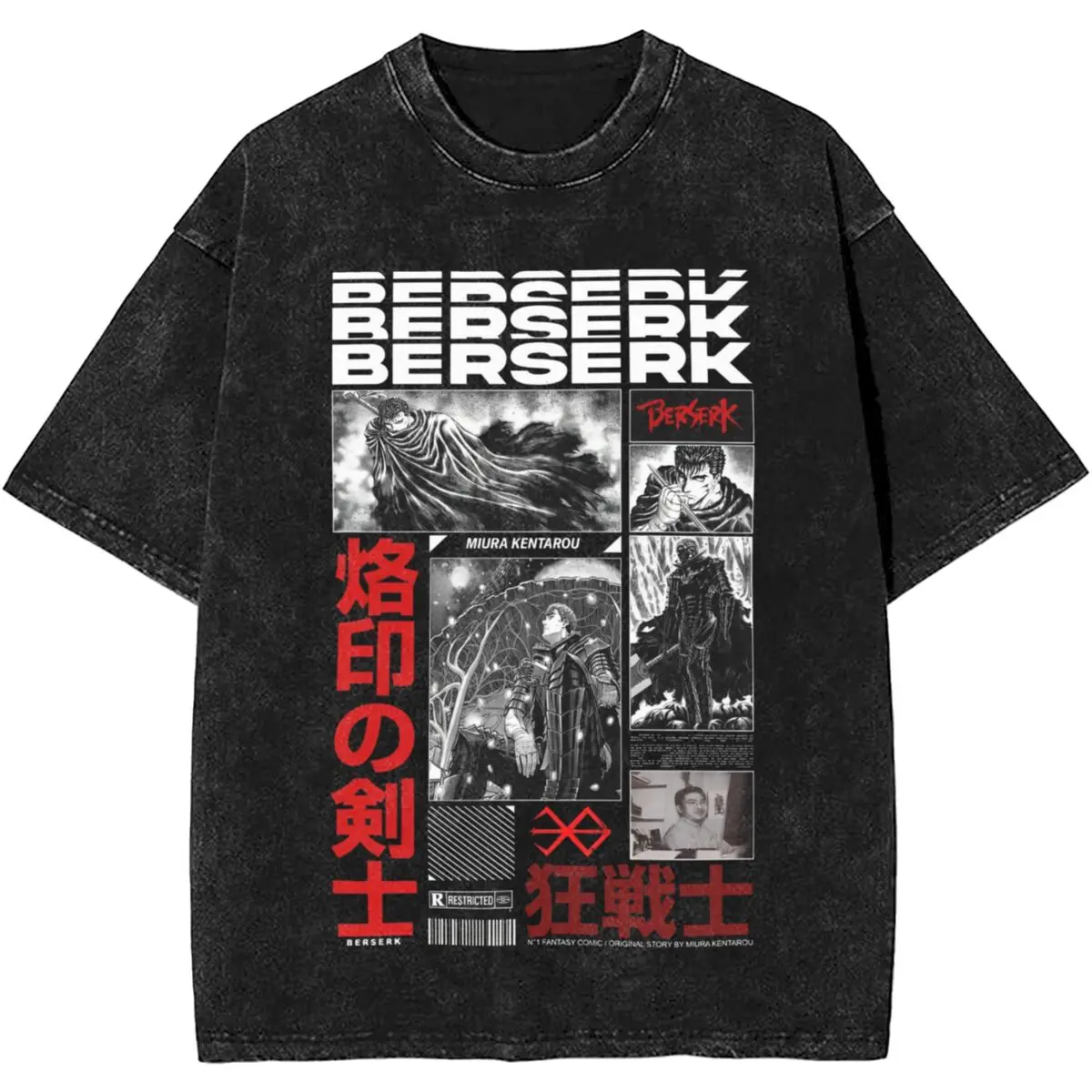 Berserk Japan Anime Merch Washed T Shirts for Men Women Streetwear Hip Hop T-Shirt Printed Tee Shirt Short Sleeve