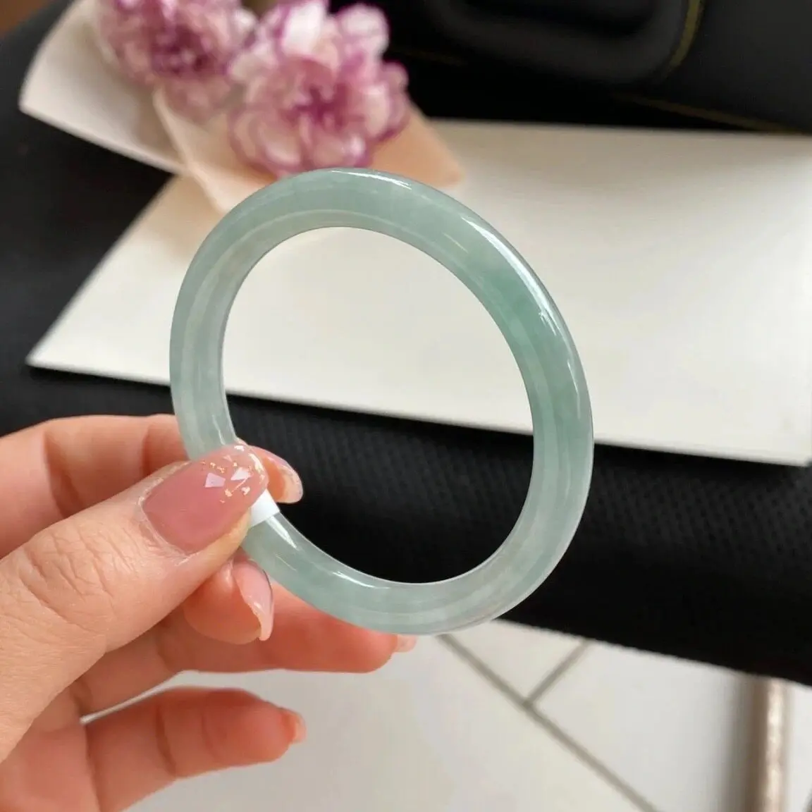 Myanmar pure natural jadeite bracelet ice light green fine round jade bracelet