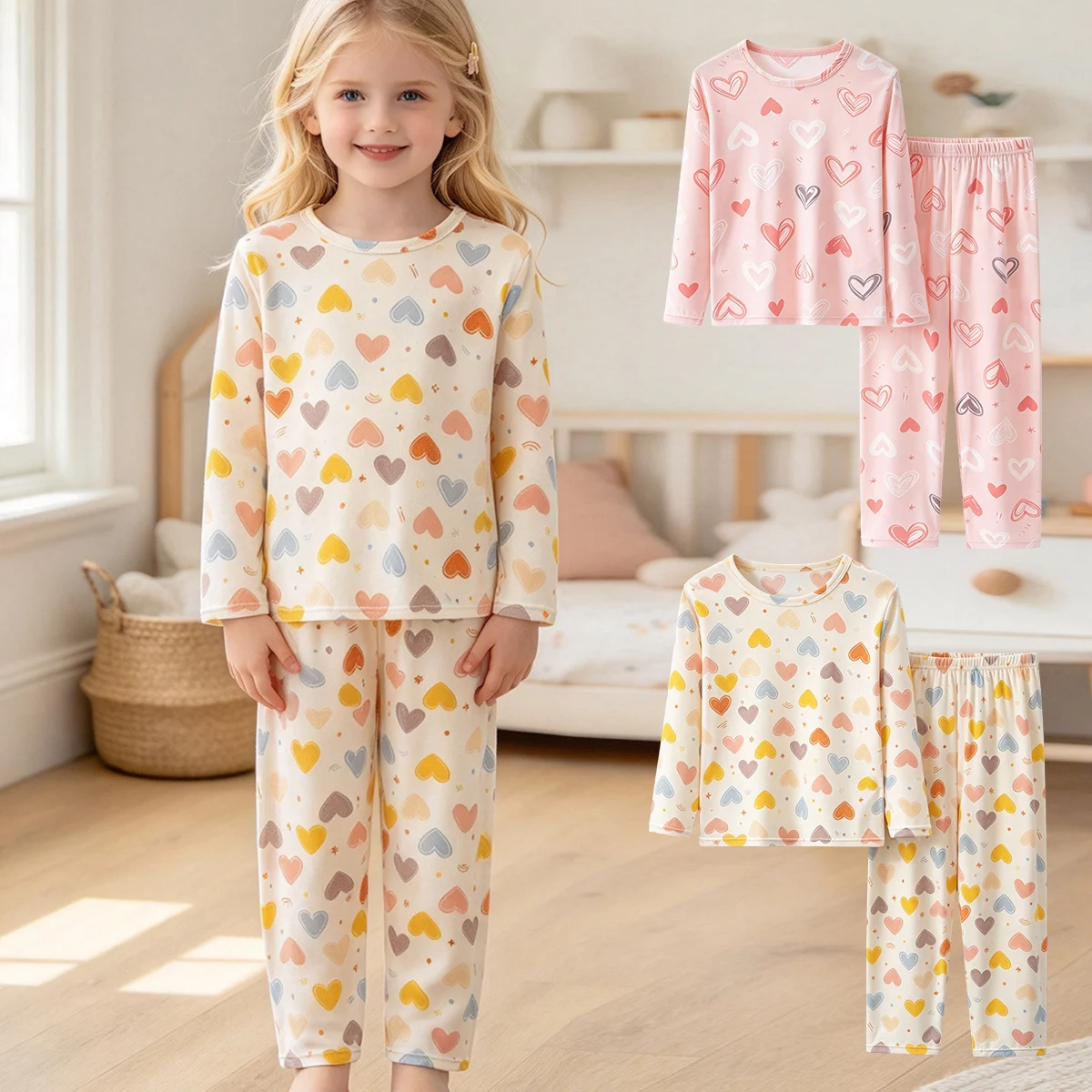 2-teiliges Kinder-Set für alle Jahreszeiten, langärmelige Hose mit niedlichen Mustern, farbenfroh, modisch, lässig, bequem, schweißabsorbierend, für Mädchen – Detail 1