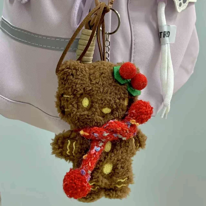 Mignon dessin animé pain d'épice homme Kt chat en peluche porte-clés sac à dos dessin animé en peluche pendentif décoratif jouet fille cadeau d'anniversaire