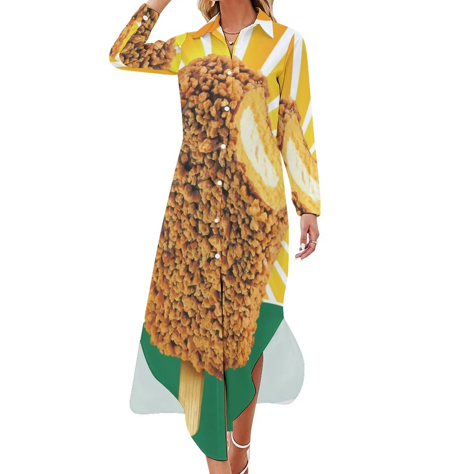 

Golden Gaytime Long Sleeved Shirt Dress women's clothing trend 2024 Long veiled dresses Women's summer suit