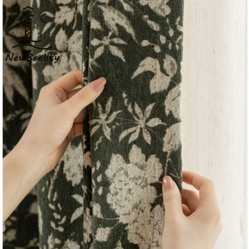 

French Retro Blackout Chenille Curtains for Living Room Bedroom Dining American Retro Green Custom Size Blackout Matching Tulle