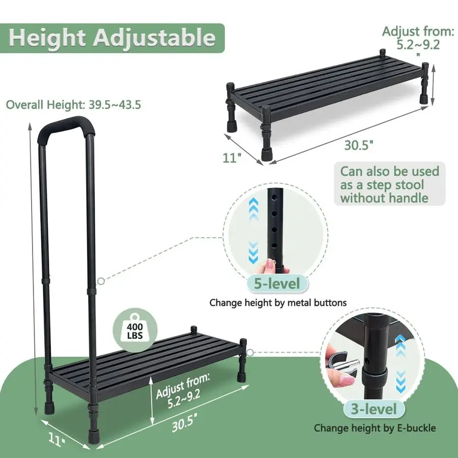 خطوات للأسرة العالية للبالغين، مقعد طبي بجانب السرير مع مقبض لكبار السن، مقعد معدني شديد التحمل للمعاقين في السرير #2