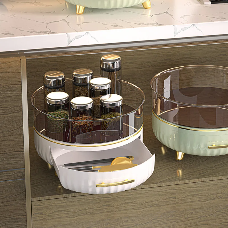 Kitchen Multi-Functional Rotating Storage Rack Living Room Coffee Table Drawer Storage Tray Bedroom Desktop Cosmetics Box