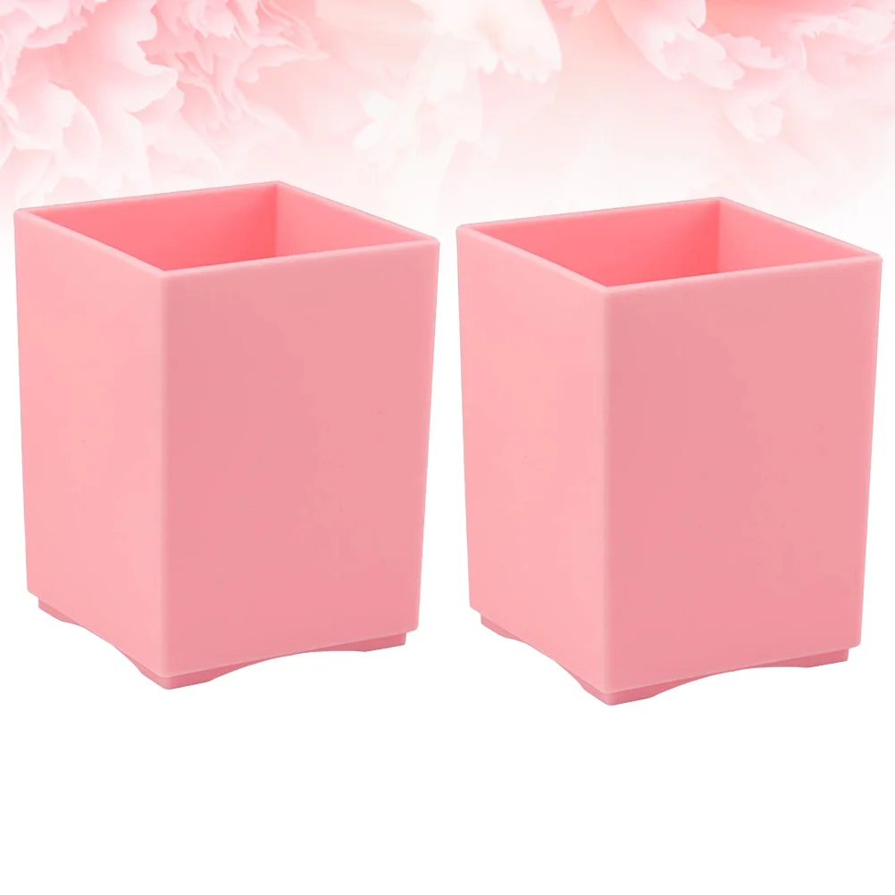 2pcs Plastic Square Pen Holder Desk Organizer For School Office Sturdy Lightweight Stationery Container Multiple-Use Desktop