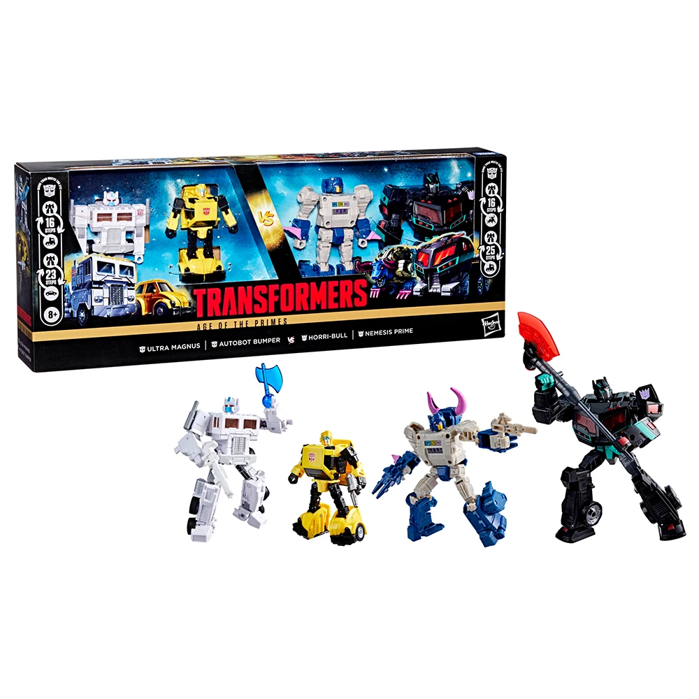 [Em estoque] Hasbro Transformers Age of the Primes Action Figure Conjunto de 4 (Ultra Magnus, Bumper, Horri-Bull e Nemesis Prime)