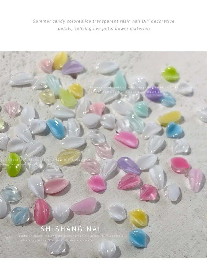 100 Stück/Beutel 3D-Harz-Blütenblatt-Nagelcharms in verschiedenen Farben, Press-on-Nagelzubehör für DIY-Nagelkunst-Dekoration – Detail 3
