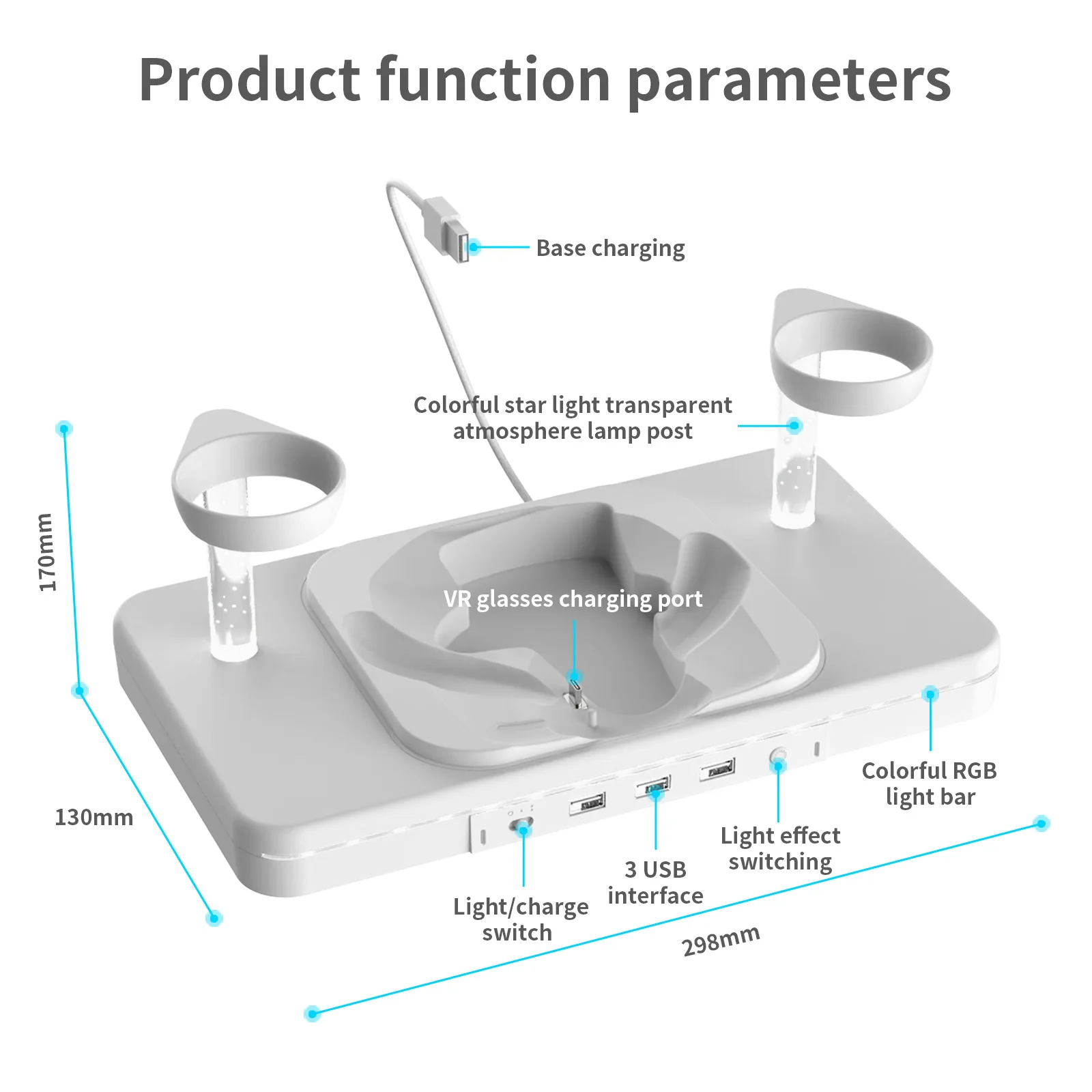 For Oculus Quest2 Stand VR Glasses Wireless Charger Colorful Luminous Base Desktop Handheld Storage