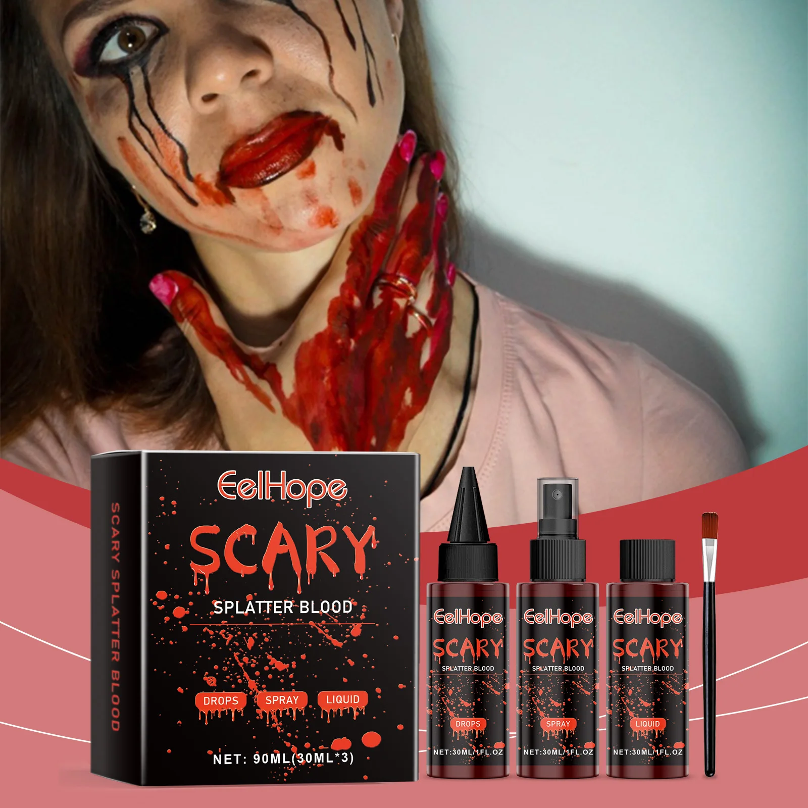 

Eelhope Halloween Fake Blood Set Halloween Atmosphere Entertainment Makeup Special Lifelike Plasma Set Cosplay Makeup Face Paint