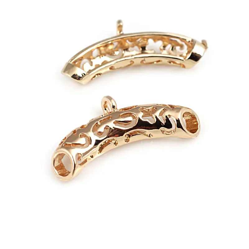 High Quality 18K Gold Color Brass Cloud Curved Tube Charms Pendants Bracelet Connector Jewelry Making Supplies Diy Accessories