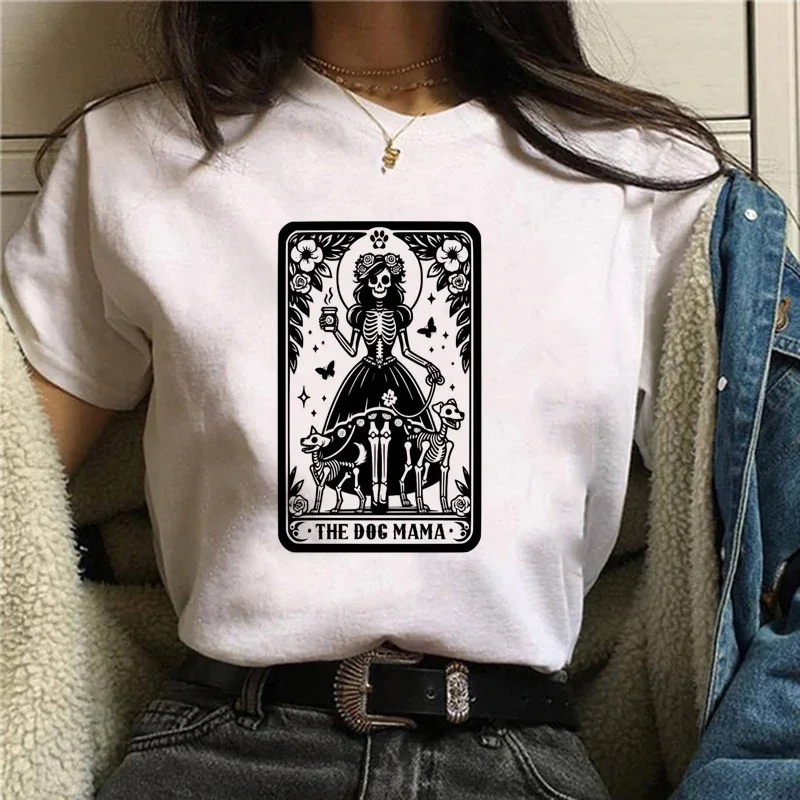

The Dog Mama Printed Trendy Retro T-Shirt Women's Top Printed Basic O-Neck Printed Short Sleeve Tarot Brand Clothing T-Shirt.