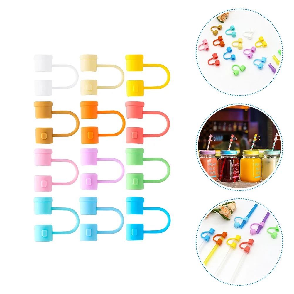 12 Pcs Silicone Straw Stopper Straws with Caps Hat Toppers Tip Covers Protective