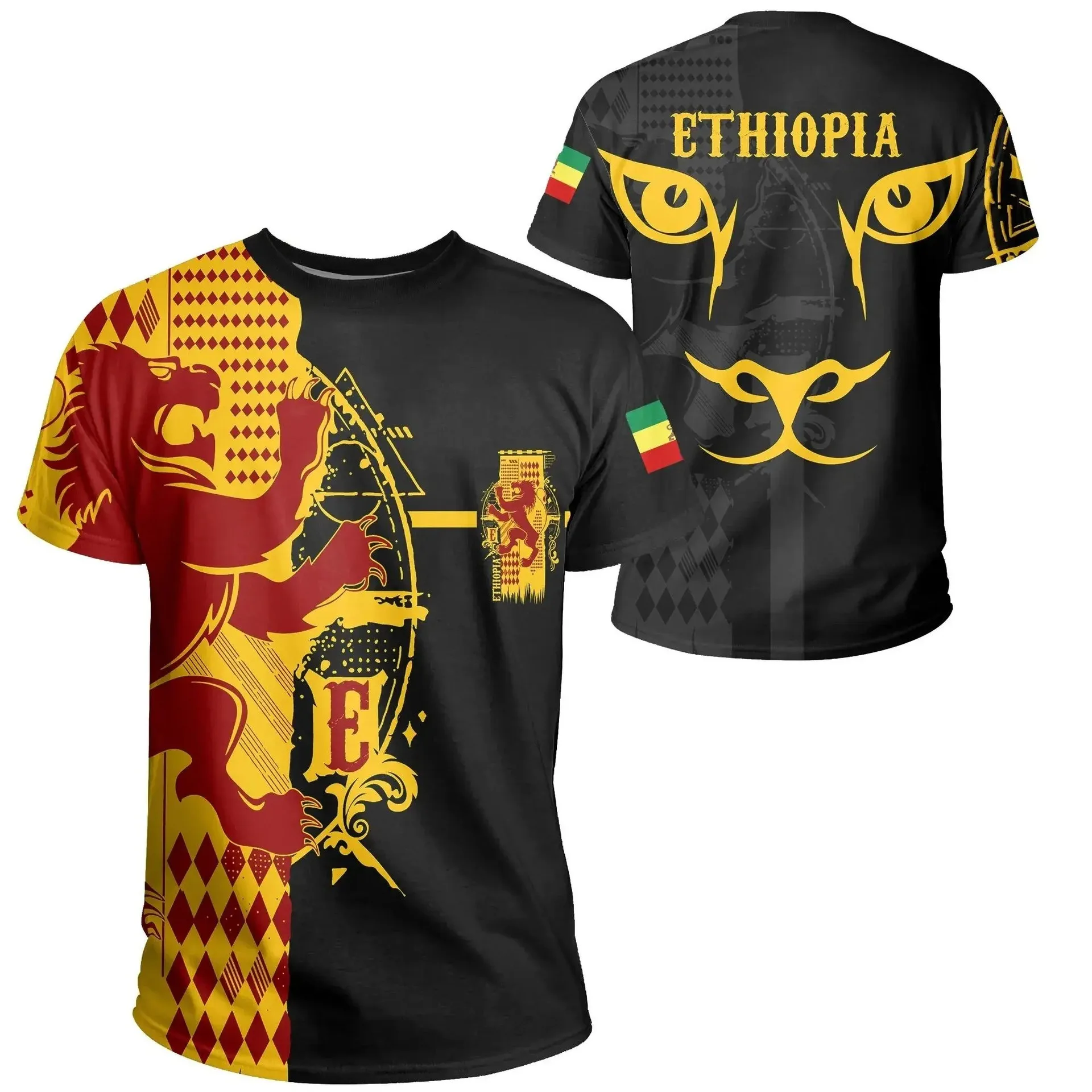 

Adult/Children Quick Drying Breathable Football Training Round Neck T-shirt Ethiopia Printed Sports Running Loose Casual T-shirt