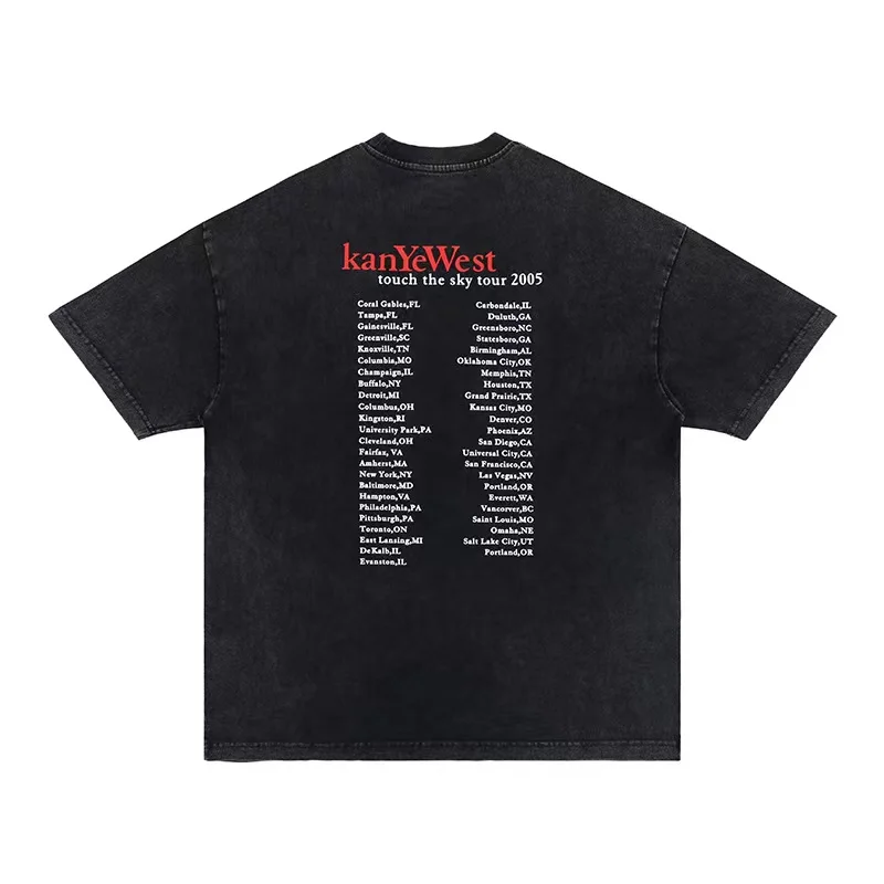 Summer Short Sleeve Washed T Shirts Cotton Vintage Men Women Tee Drop-out Bear  Printed T-shirts Fashion Tops