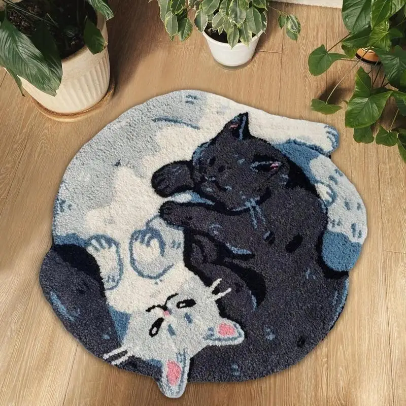 Animal Bathroom Rug Hugging Cat Pattern Bath Mat For Bathroom Floor Funny Machine Wash Water Absorbent Thick Shower Rug With Non