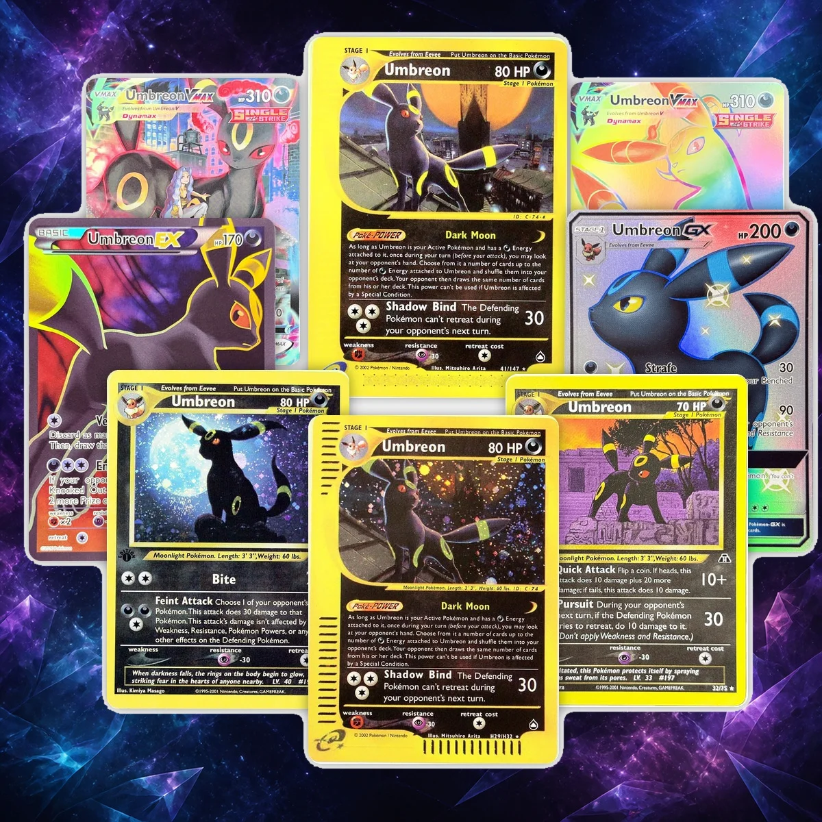 PKM Proxy Aquapolis(AQ) Brilliant Stars(BRS) Evolving Skies(EVS) Umbreon Holo & Non-Holo Rare Collection Cards, PTCG Gifts Toys