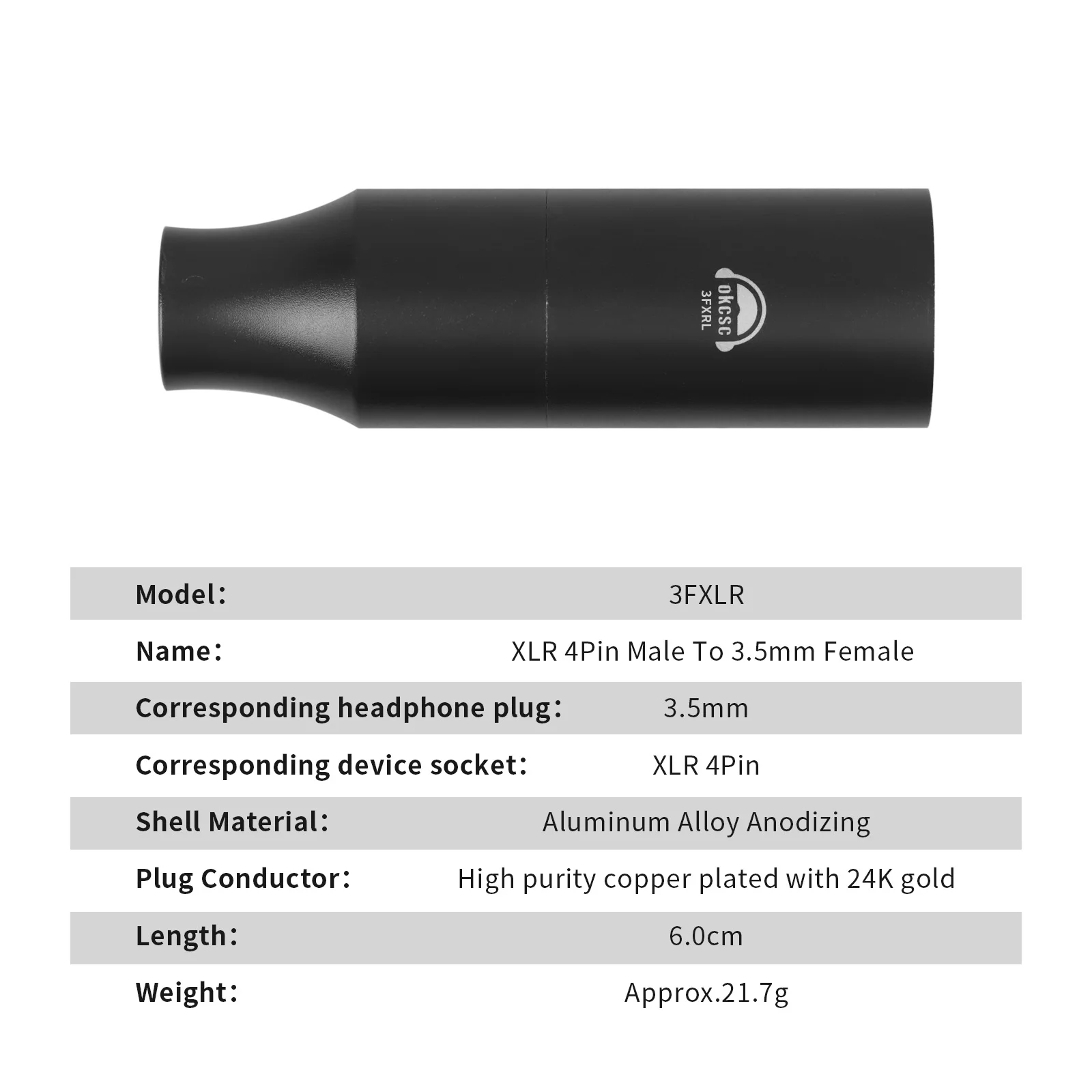 Adapter audio OKCSC XLR 4-pin męski na 3.5mm żeński zbalansowany do Sennheiser HDV 820/Beyerdynamic A20/Woo Audio WA22/HeadAmp GS-X