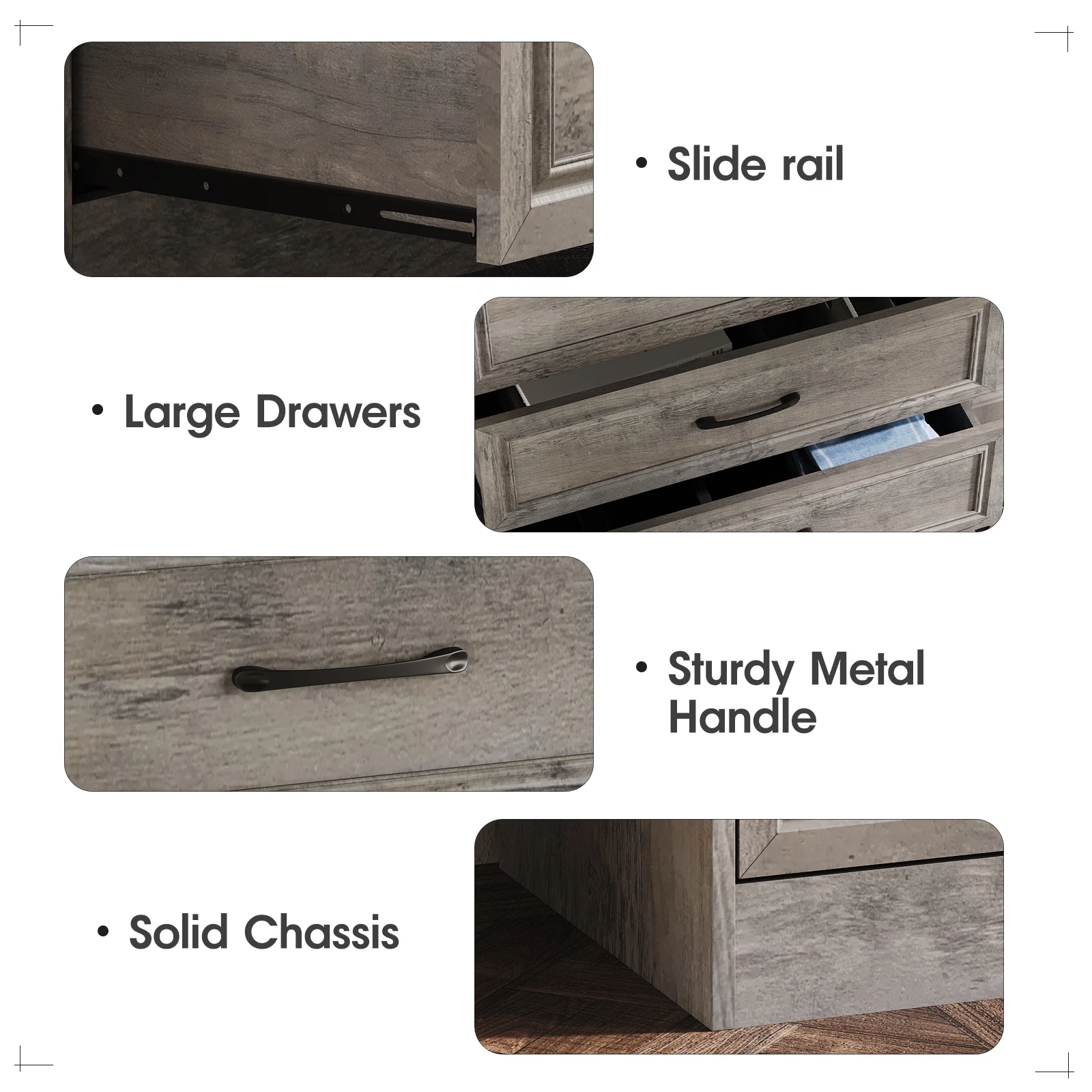 خزانة ذات أدراج خشبية لغرفة النوم مع مقابض معدنية بطول 47 بوصة ومنظم تخزين خزانة ذات 5 أدراج للممر