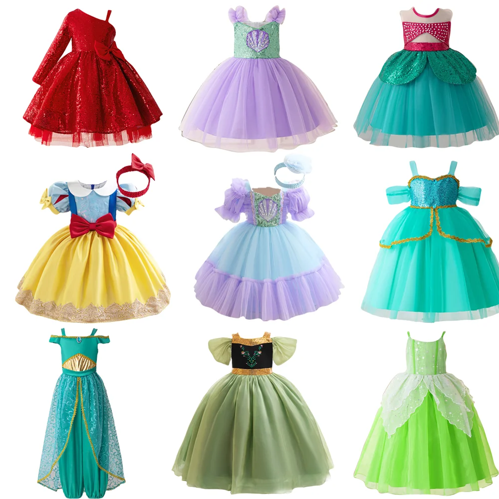 Girls Mermaid Princess Gown Kids Anna Frozen Party Dress Snow White Cosplay Dresses Young Girl Wizard Costume Children Flower F