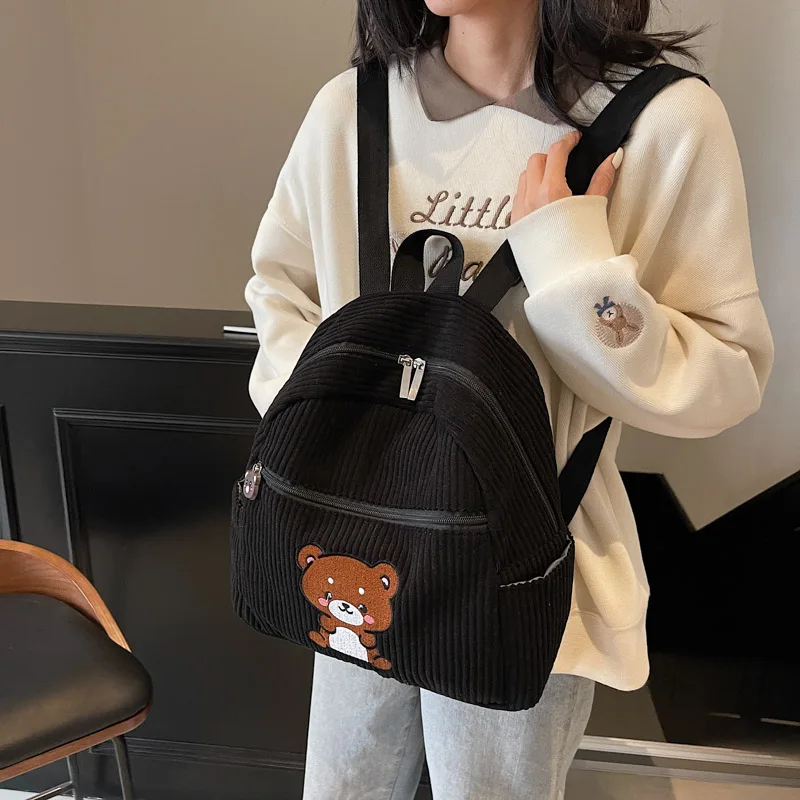 

New Fashion Women's Casual Polar Fleece Student Small School Bags Cute Teddy Bear Decoration Large Capacity for Women Backpack