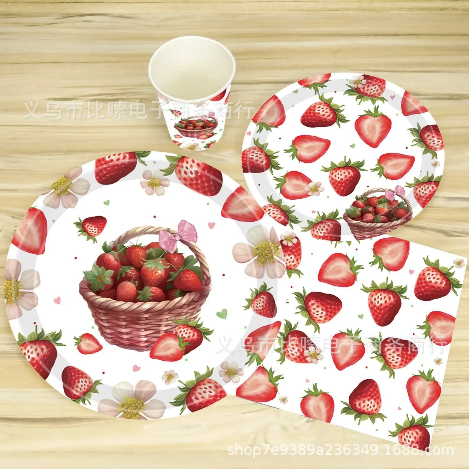 8Guests Summer Strawberry Disposable Tableware Tropical Strawberry Plates Napkins Sweet Strawberry  Happy Birthday Girl 1 2 3