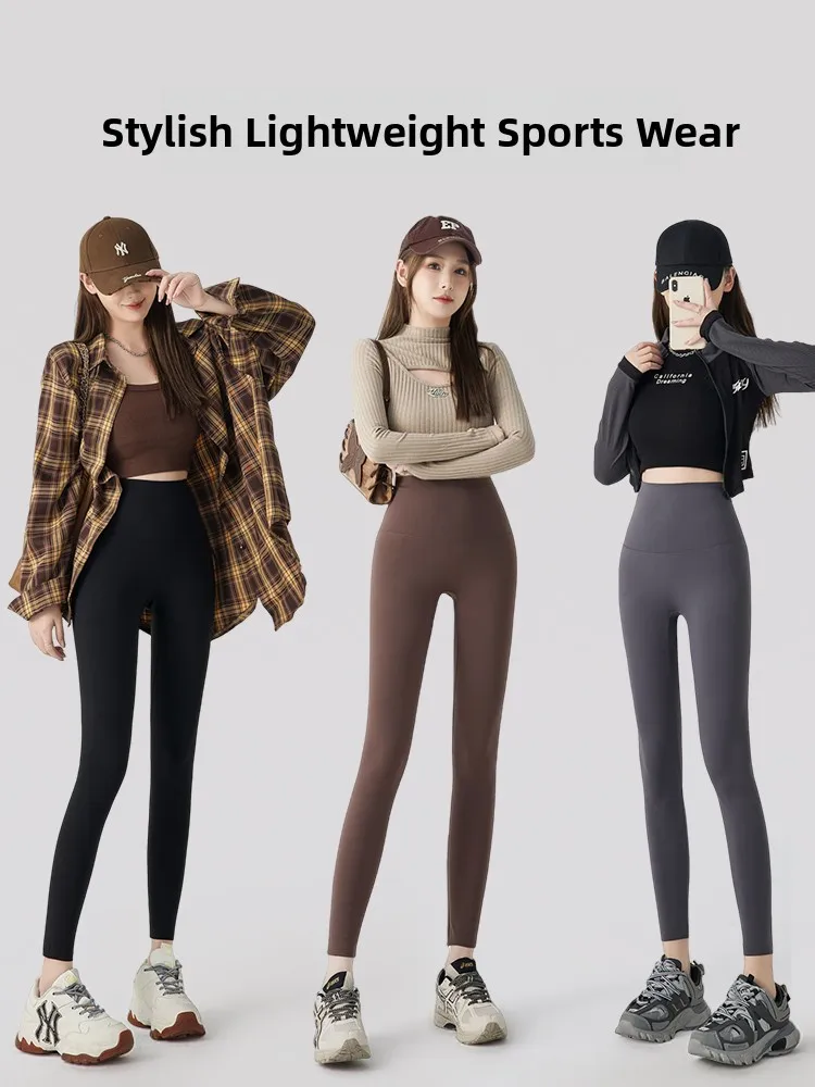 Pantalones de Yoga con forro de fibra de cintura alta para mujer, mallas deportivas cómodas sin pellizco para otoño, capa Base cálida