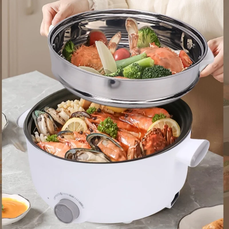 3.6L Large Electric Cooker 3 Layer Anti Scald Anti Stick Pot With Stainless Steel Steam Basket For Soup Ramen US Plug