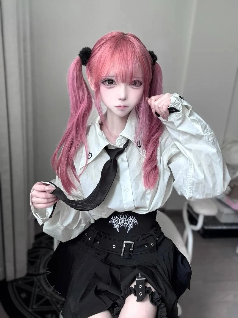 オリジナルハイウエストサブカルチャー和風レッグリング刺繍入りショートスカート甘くて万能な黒プリーツミニスカート