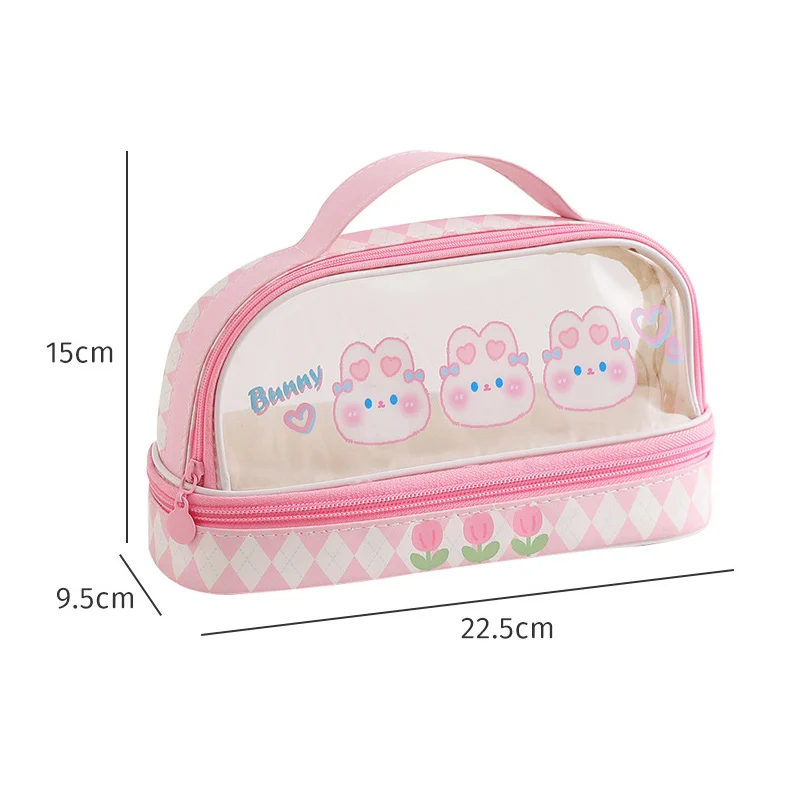 Kawaii Pencil Case Double Layer Large Capacity Pen Bag Cartoon Portable Pencil Box School Student Supplies Stationary Organizer