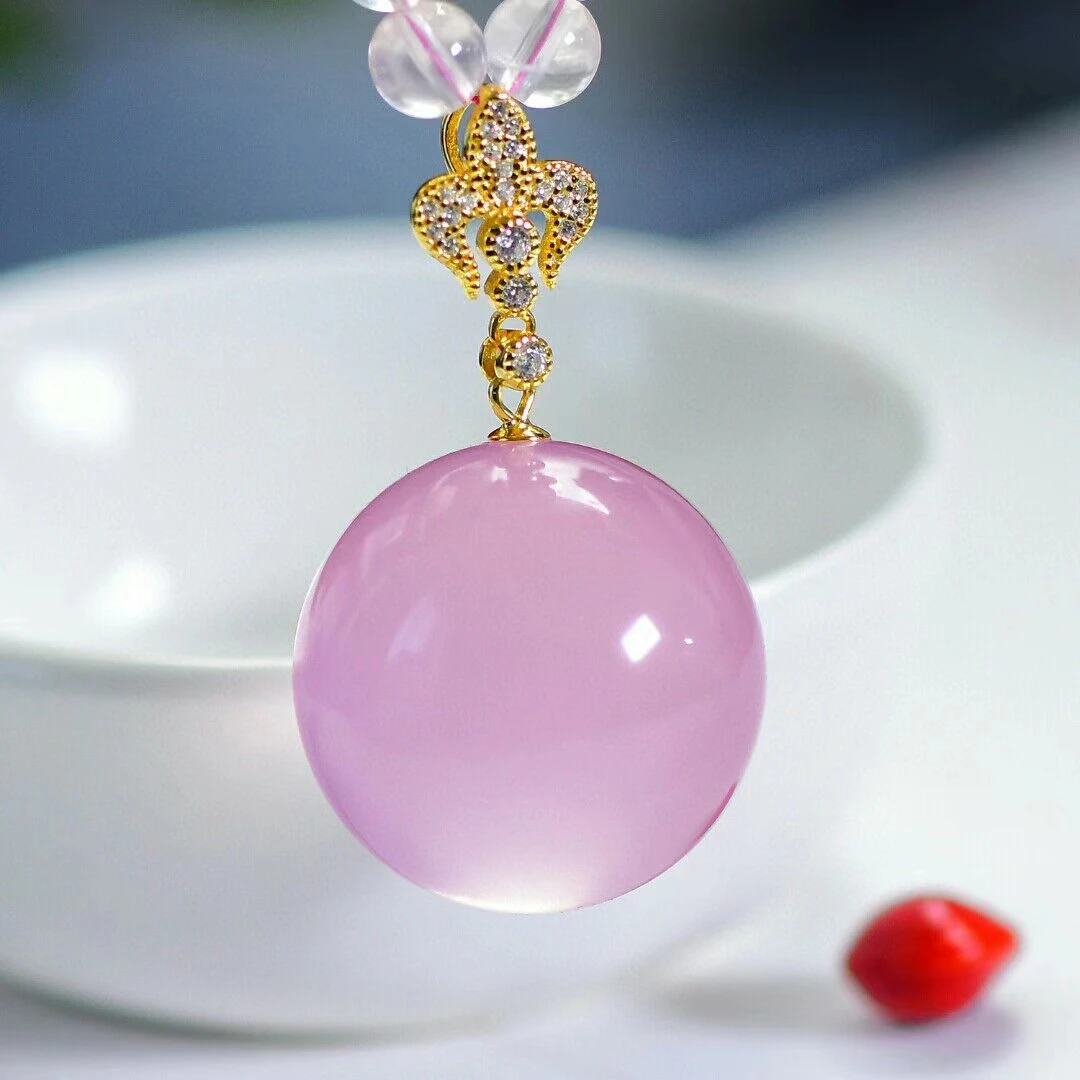 

Natural Rose Quartz Women Pendant Necklace 22mm Sphere Round Flower Rose Quartz Love Gift Love Crystal Jewelry AAAAA