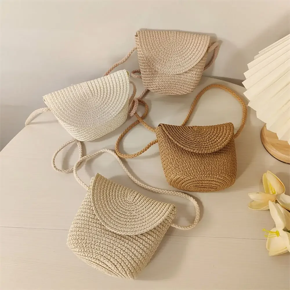 Shell Shape Straw Bag Fashion Handmade Rattan Woven Shoulder Bags Summer Beach Bag Kid Children Straw Bag