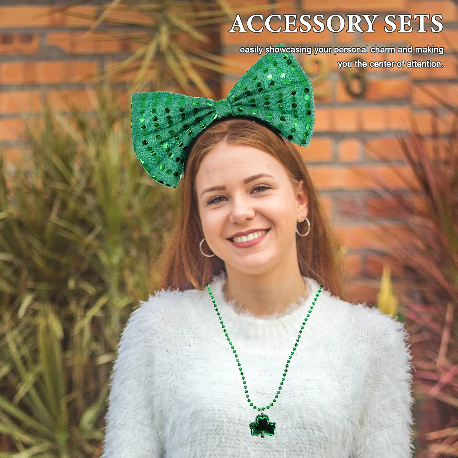 1Set St Patrick's Day Festival Vrouwen Accessoires Groene Strik Hoofdband Shamrock Ketting Armband Kostuum Feestartikelen