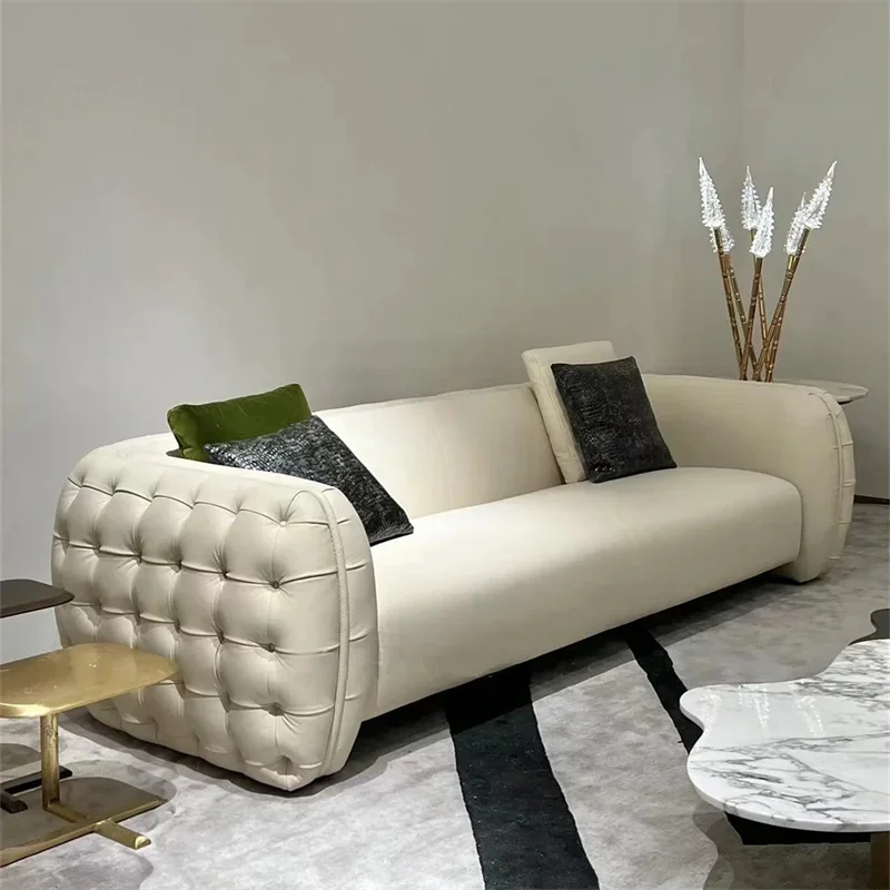 

B Nordic Light Luxury Pull Buckle Sofa Modern Minimalist Straight Row High-End Living Room Sofa