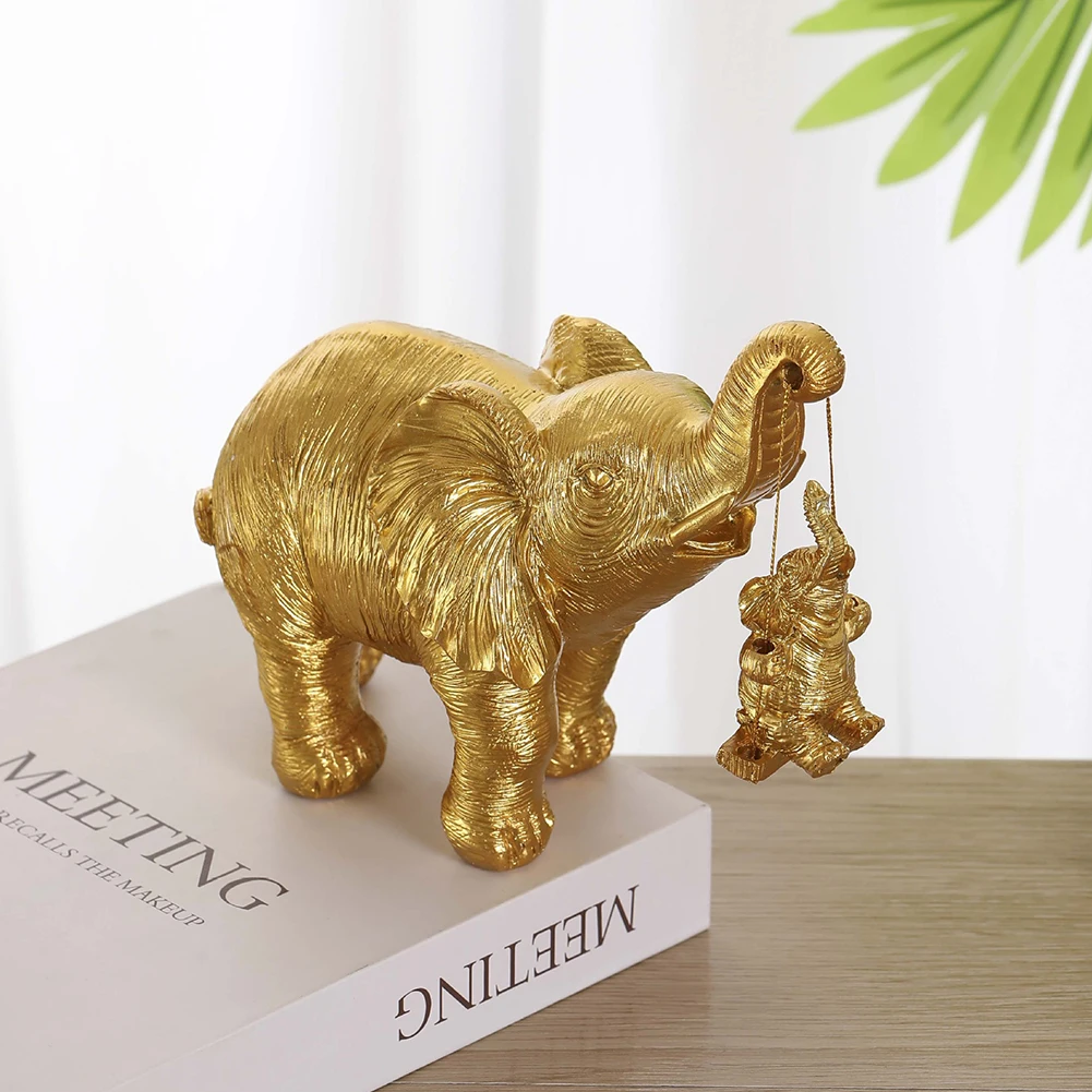 Gold Silver Animal Elephant Sculpture Brings Good Luck Lucky Elephants Ornament Swing Elephant Decor for Home Living Room Decor